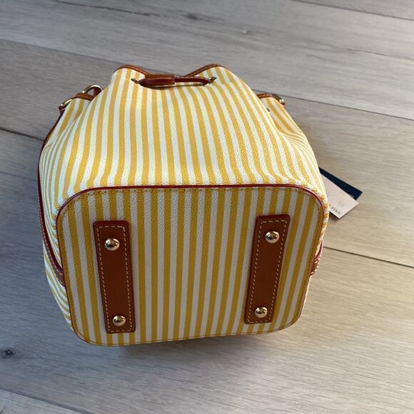 Dooney & Bourke Sullivan Coated Cotton Small Drawstring Crossbody yellow white - Picture 8 of 8